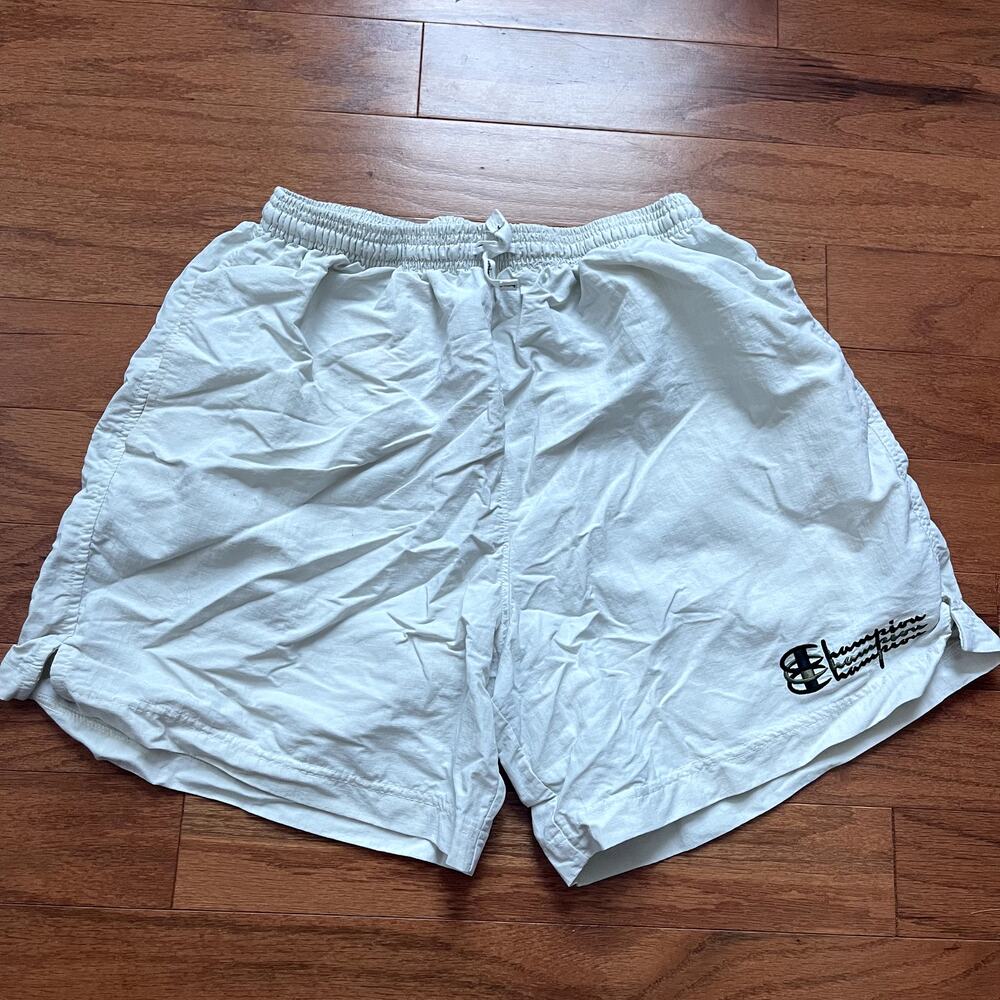 Champion White Tan Drawstring Swim Shorts Size Medium